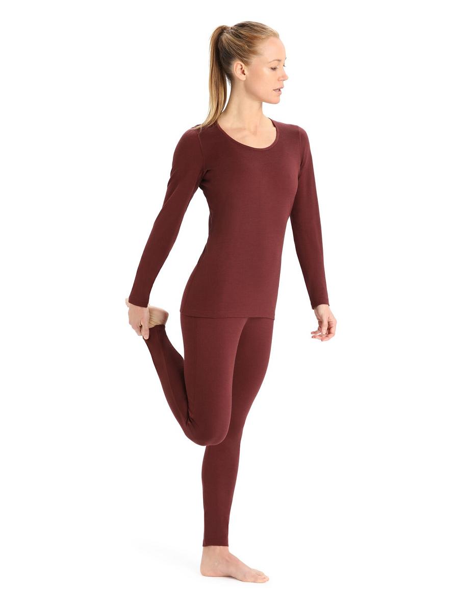 Women's Icebreaker Merino 200 Oasis Long Sleeve Scoop Neck Thermal Top Base Layers Espresso | CA 1072PJJQ